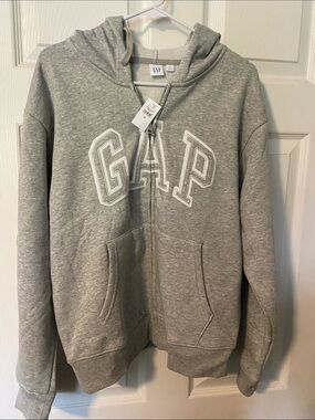 GAP Light Gray Hooded Zip Fleece with Embroidered Logo